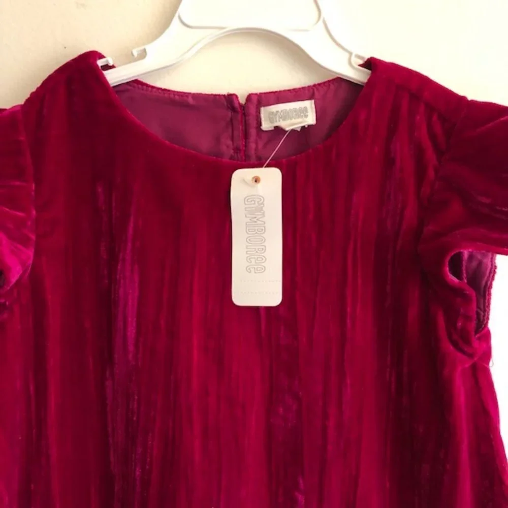 GYMBOREE Deep Pink Flutter Sleeve Velour Dress Girls 4